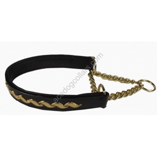 Comfy Half Check Leather Dog Collar : fits up to 22" . Leather is 15" (Width 1")